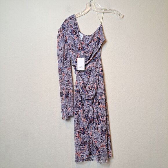 Misa Los Angeles Calypso One-Shoulder Cutout Dress Sz M Made In USA Bell Sleeve - Picture 4 of 11